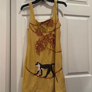 Yellow Sequin Dress with Monkey Design